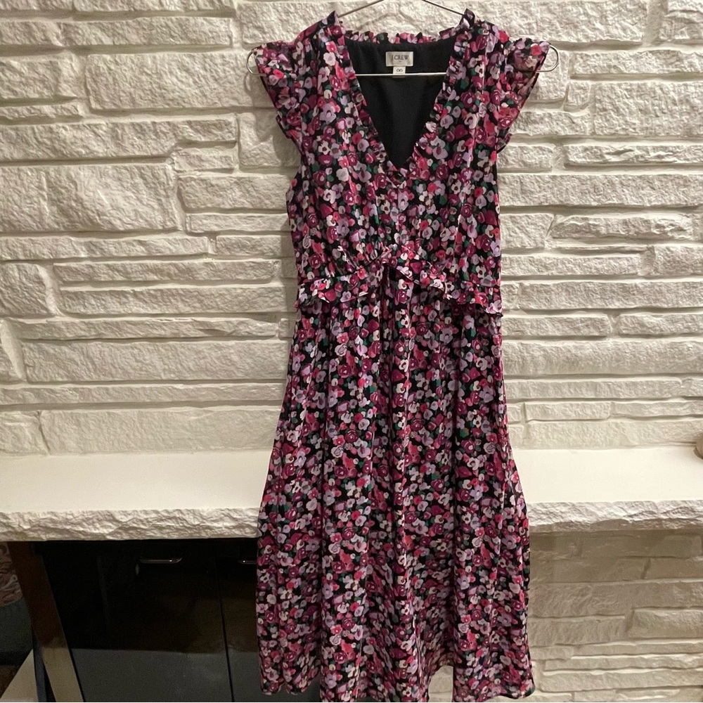 J Crew x Liberty foral chiffon ruffle sleeve midi dress with POCKETS
